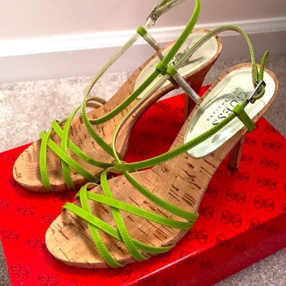 Guess Light Green Patent Leather Strappy Stilettos Size 6